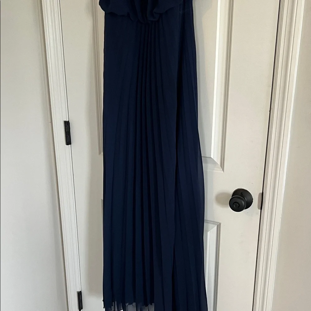 Bisou Bisou Navy Pleated Halter Maxi Dress with Chain Accent - Picture 7 of 10